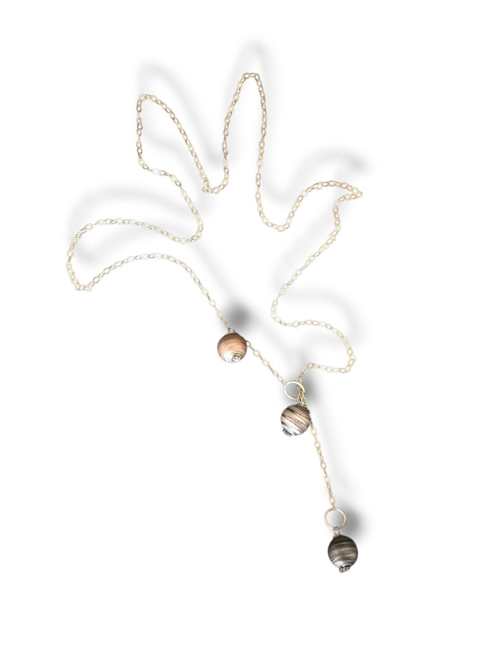 Helen Wang Gold Tone Lariat Necklace with Brown and Gray Bead Drops